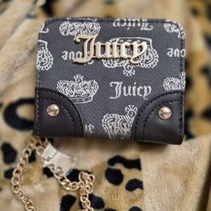 Juicy Couture Black and White Logo Compact Wallet with Gold Hardware